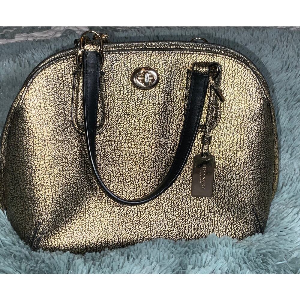 Coach Embossed Gold and Black Crossbody Purse Y2K